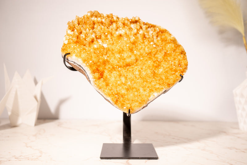 Golden Yellow Citrine Cluster with Small Natural Stalactites and Sparkly Druzy, on Stand - 4.1 Kg - 9 lb - E2D Crystals & Minerals