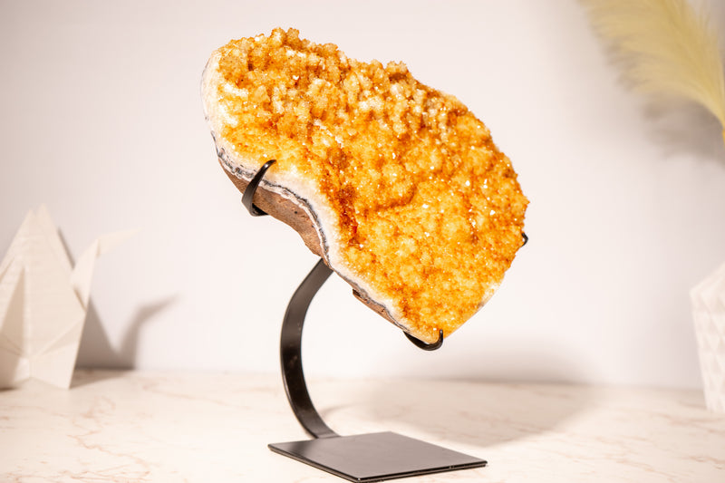 Golden Yellow Citrine Cluster with Small Natural Stalactites and Sparkly Druzy, on Stand - 4.1 Kg - 9 lb - E2D Crystals & Minerals