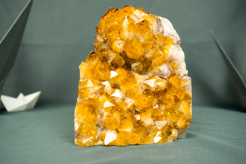 Small Golden Orange Citrine Cluster with Rare Flower Rosette, Self-Standing