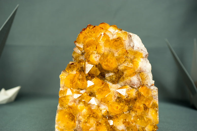 Small Golden Orange Citrine Cluster with Rare Flower Rosette, Self-Standing