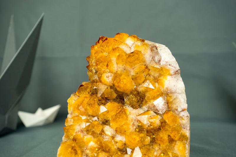 Small Golden Orange Citrine Cluster with Rare Flower Rosette, Self-Standing