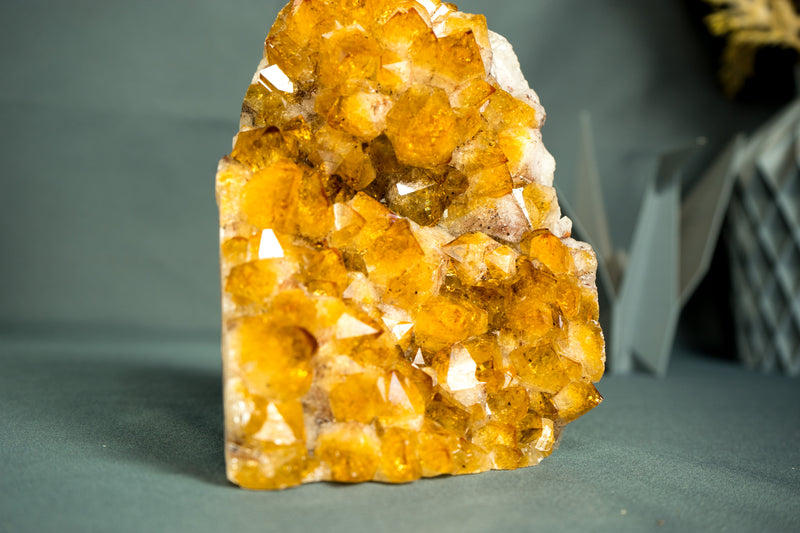 Small Golden Orange Citrine Cluster with Rare Flower Rosette, Self-Standing