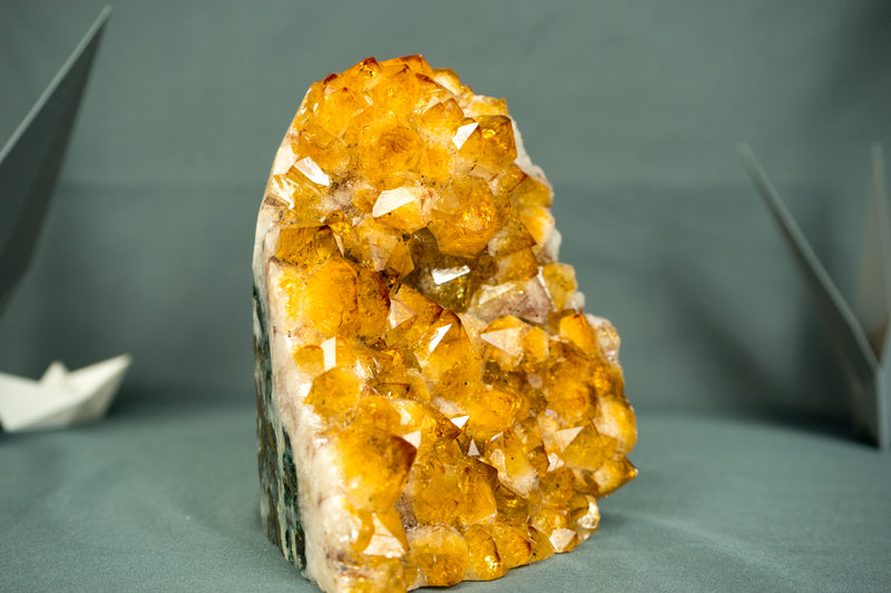 Small Golden Orange Citrine Cluster with Rare Flower Rosette, Self-Standing