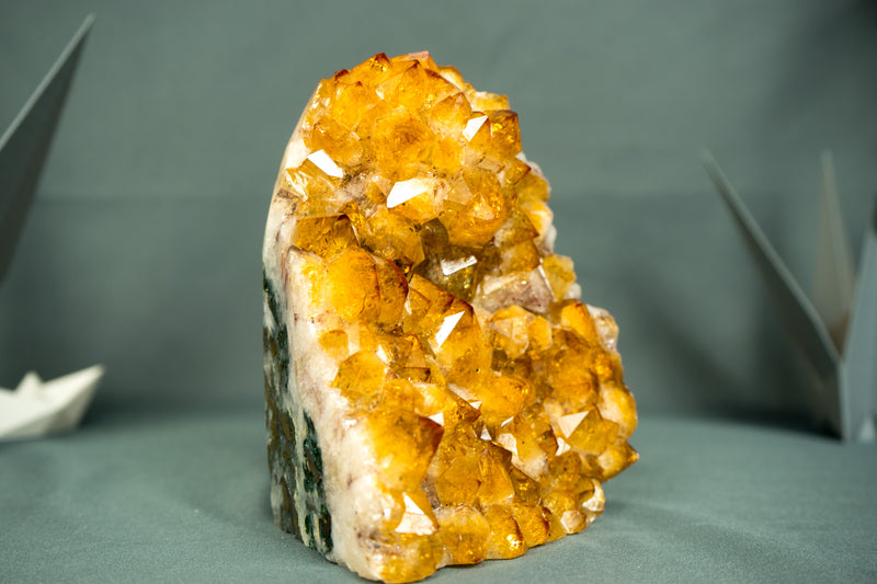 Small Golden Orange Citrine Cluster with Rare Flower Rosette, Self-Standing