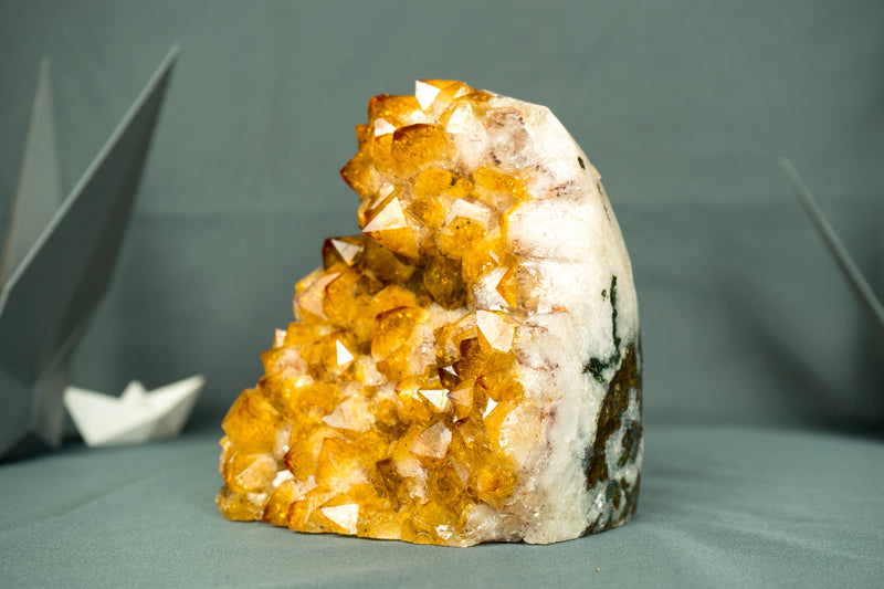 Small Golden Orange Citrine Cluster with Rare Flower Rosette, Self-Standing