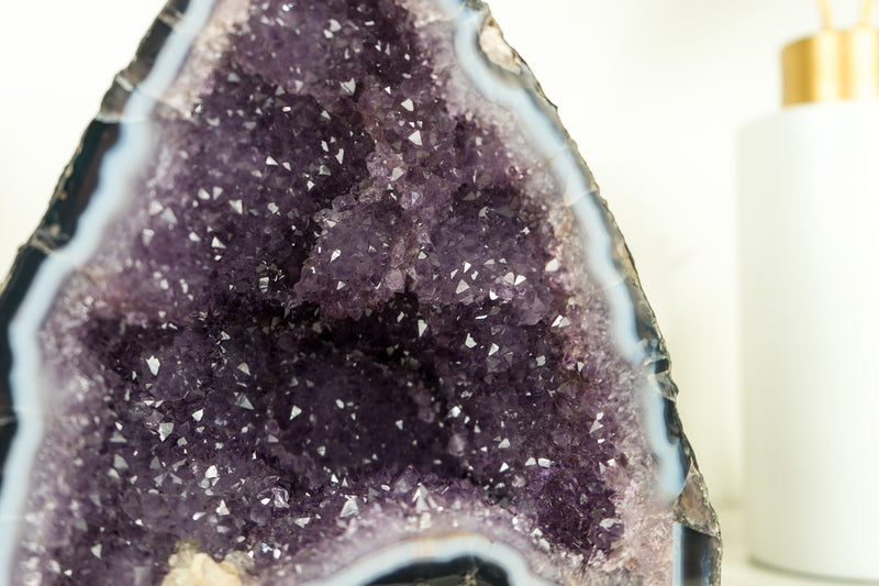 Lace Agate Geode with Lavender Amethyst with Flower Rosettes