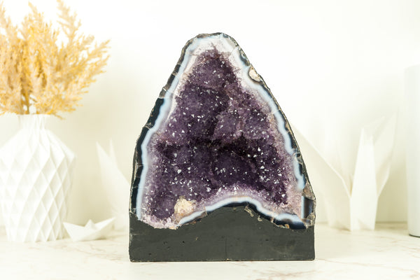 Lace Agate Geode with Lavender Amethyst with Flower Rosettes
