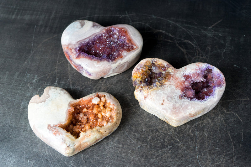 Wholesale Set of 3 High-Grade AAA Pink Amethyst Hearts