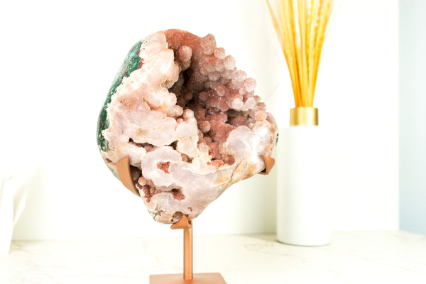 Rare Pink Amethyst Geode with Botroydal Spheres Covered in Rose Sugar Druzy