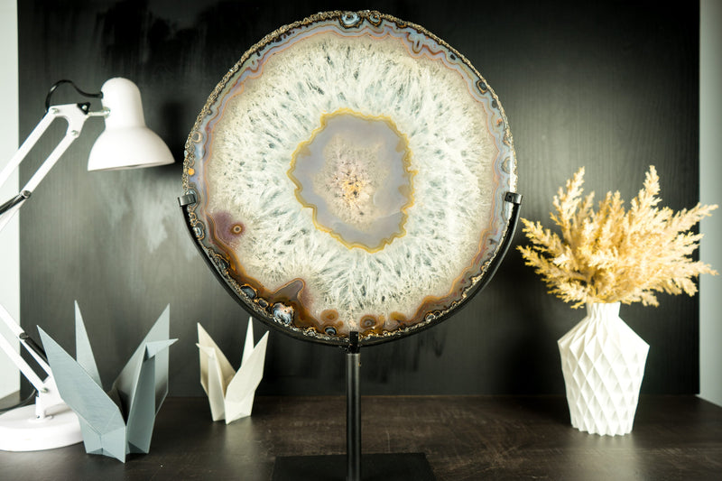 World-Class X-Large Lace Agate Slice, Gallery Grade Agate with Crystal Clear Interior, Intact Bandings and Laced Chalcedony - 15 In - 5.4 Lb