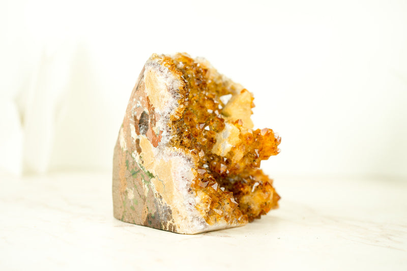 Premium Small Citrine Cluster with Stalactite Flower, High-Grade Druzy and Calcite - E2D Crystals & Minerals