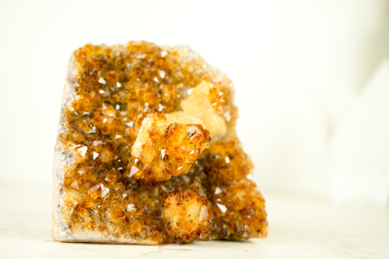 Premium Small Citrine Cluster with Stalactite Flower, High-Grade Druzy and Calcite - E2D Crystals & Minerals