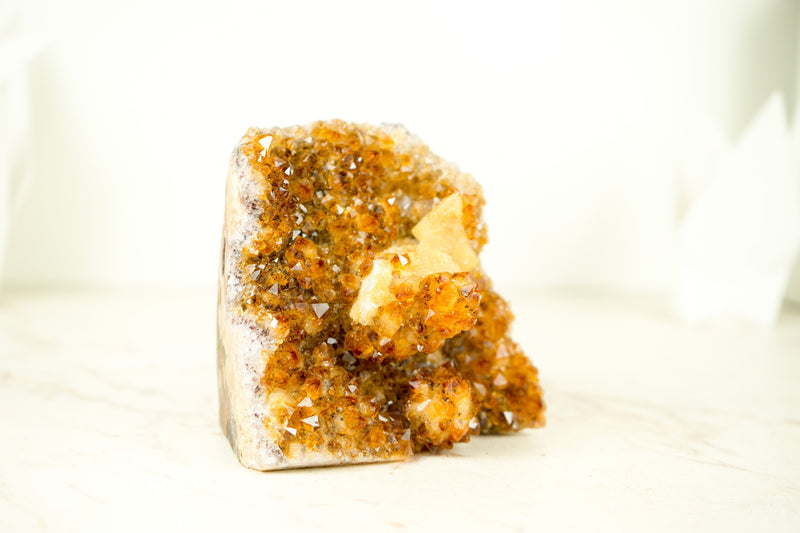 Premium Small Citrine Cluster with Stalactite Flower, High-Grade Druzy and Calcite - E2D Crystals & Minerals