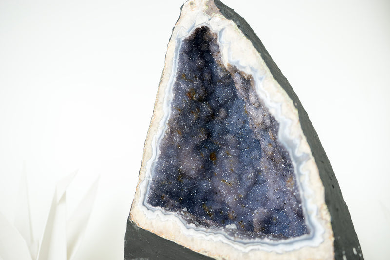 Rare Blue Lace Agate Geode with Lavender Amethyst Druzy, Galaxy Amethyst Druzy