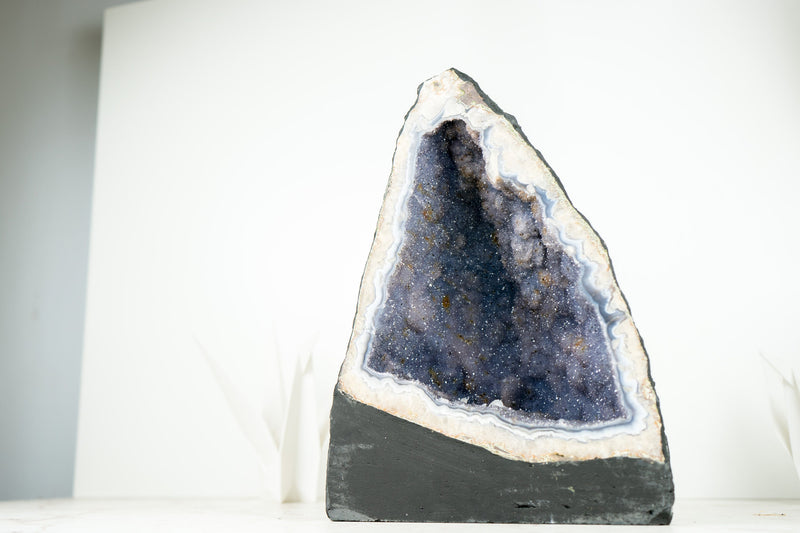 Rare Blue Lace Agate Geode with Lavender Amethyst Druzy, Galaxy Amethyst Druzy