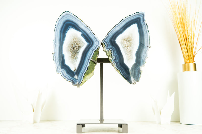 Agate Geode Butterfly Wings Blue and White Agate Banding