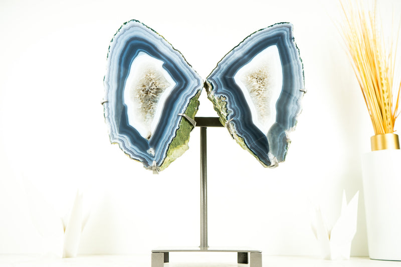 Achat Geode Schmetterlingsflügel Blau und Weiß Achat Banding