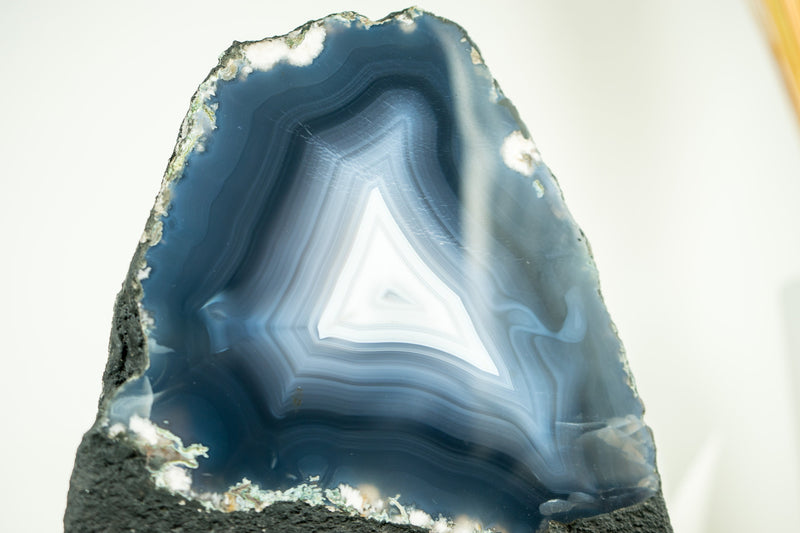 Blue Agate Geode with All-Natural Sea-Blue and White Agate Laces