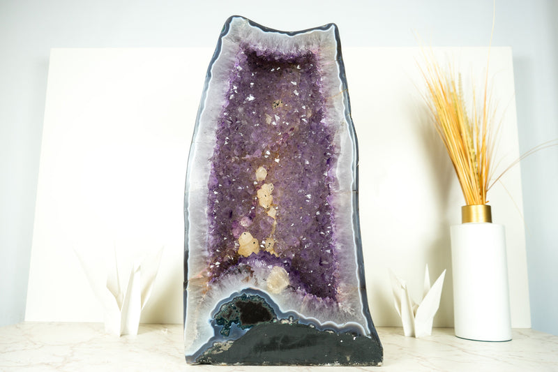 Large Amethyst Geode Cathedral with Shiny, Saturated Lavender Purple Amethyst and Polished Back