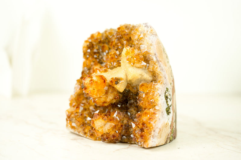 Premium Small Citrine Cluster with Stalactite Flower, High-Grade Druzy and Calcite - E2D Crystals & Minerals