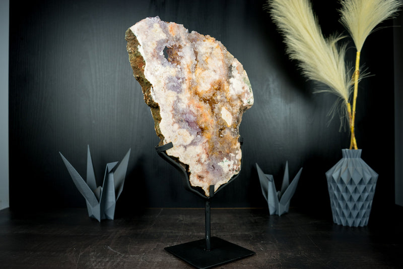 Pink Amethyst Geode Slab with Natural Rose and Purple Amethyst