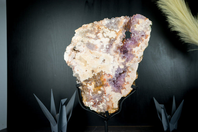 Pink Amethyst Geode Slab with Natural Rose and Purple Amethyst