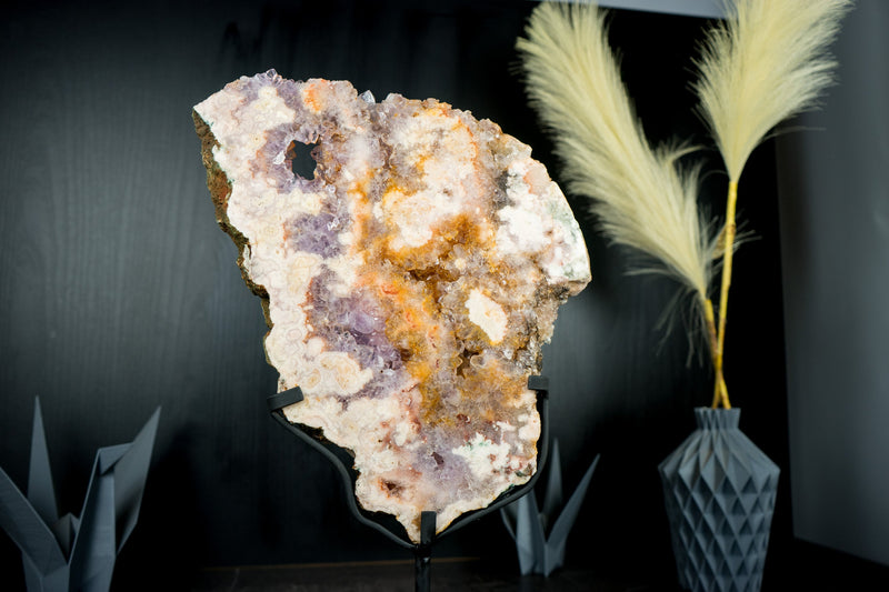 Pink Amethyst Geode Slab with Natural Rose and Purple Amethyst