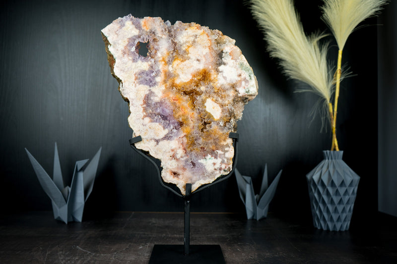 Pink Amethyst Geode Slab with Natural Rose and Purple Amethyst