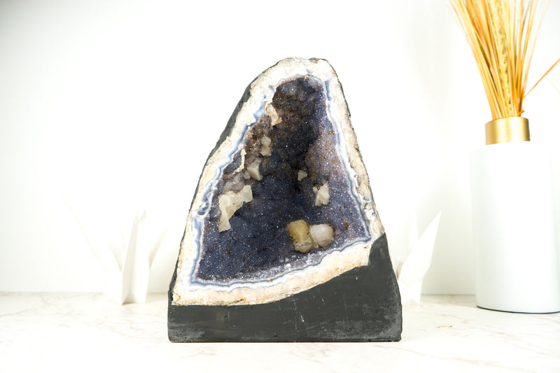 Blue Lace Agate Geode with Lavender Amethyst Druzy, Galaxy Amethyst Druzy