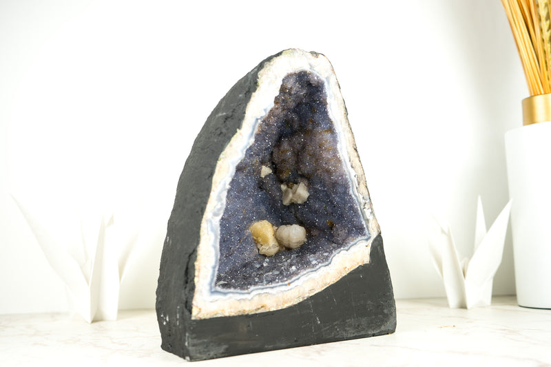 Blue Lace Agate Geode with Lavender Amethyst Druzy, Galaxy Amethyst Druzy