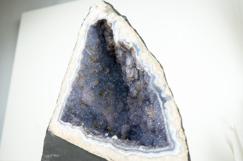 Rare Blue Lace Agate Geode with Lavender Amethyst Druzy, Galaxy Amethyst Druzy