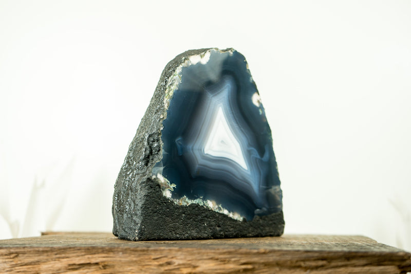 Blue Agate Geode with All-Natural Sea-Blue and White Agate Laces