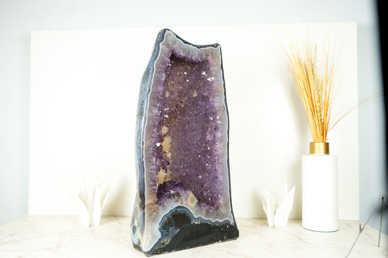 Large Amethyst Geode Cathedral with Shiny, Saturated Lavender Purple Amethyst and Polished Back