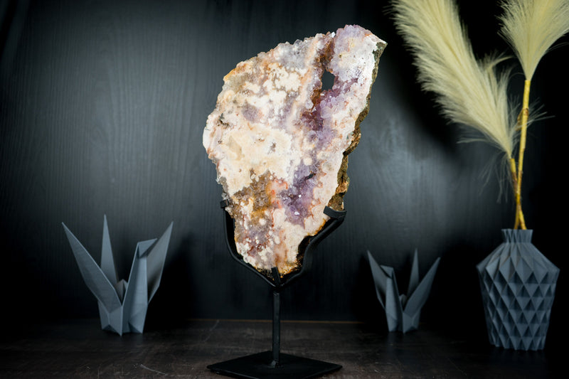 Pink Amethyst Geode Slab with Natural Rose and Purple Amethyst