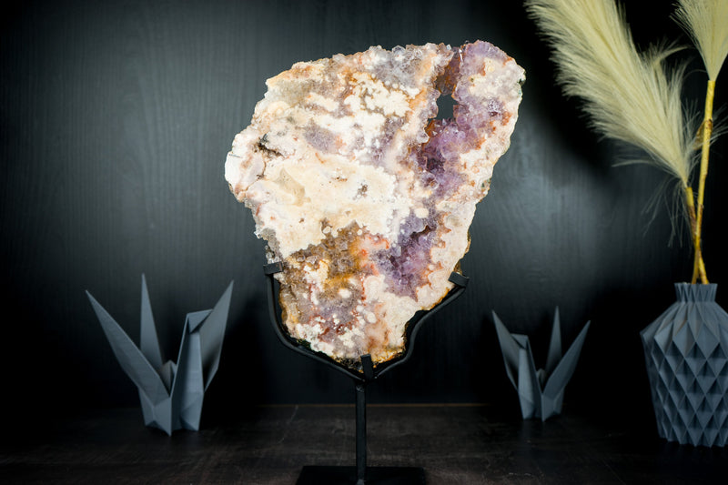 Pink Amethyst Geode Slab with Natural Rose and Purple Amethyst