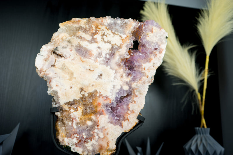 Pink Amethyst Geode Slab with Natural Rose and Purple Amethyst