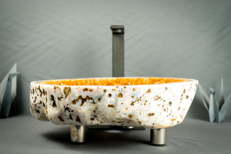 All - Natural Citrine Geode Sink with Druzy Crystals, Wash Basin, Handmade Luxury Stone Bathroom Decor - E2D Crystals & Minerals