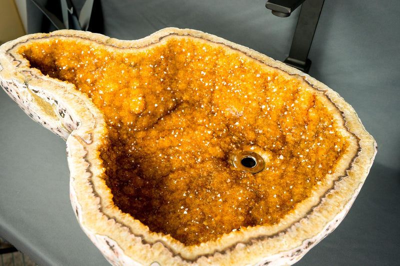 Natural Citrine Geode Sink with Druzy Crystals, Wash Basin, Luxury Stone Sink for Bathroom Decor - E2D Crystals & Minerals