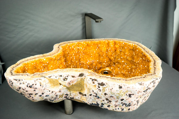 Natural Citrine Geode Sink with Druzy Crystals, Wash Basin, Luxury Stone Sink for Bathroom Decor - E2D Crystals & Minerals