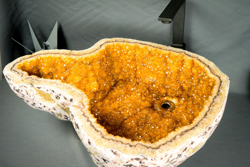 Natural Citrine Geode Sink with Druzy Crystals, Wash Basin, Luxury Stone Sink for Bathroom Decor - E2D Crystals & Minerals