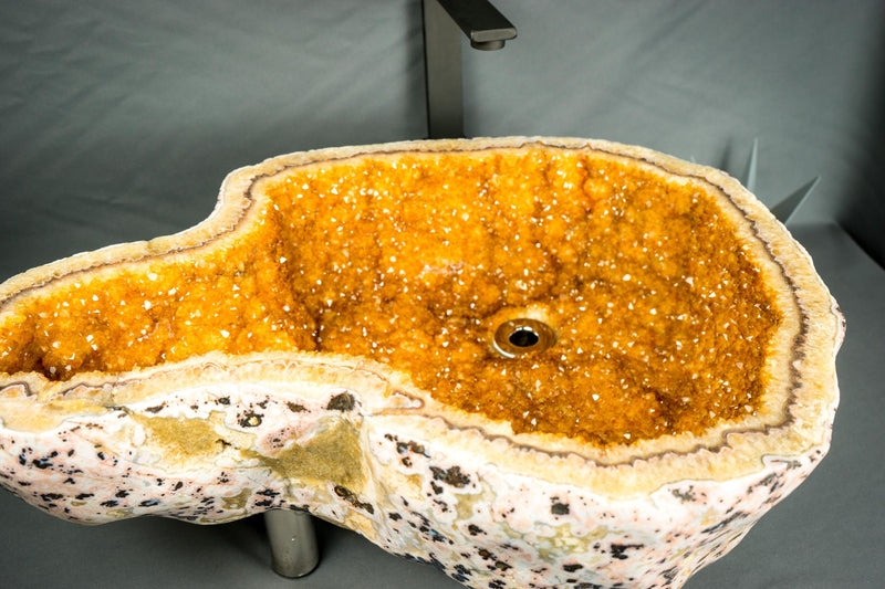 Natural Citrine Geode Sink with Druzy Crystals, Wash Basin, Luxury Stone Sink for Bathroom Decor - E2D Crystals & Minerals