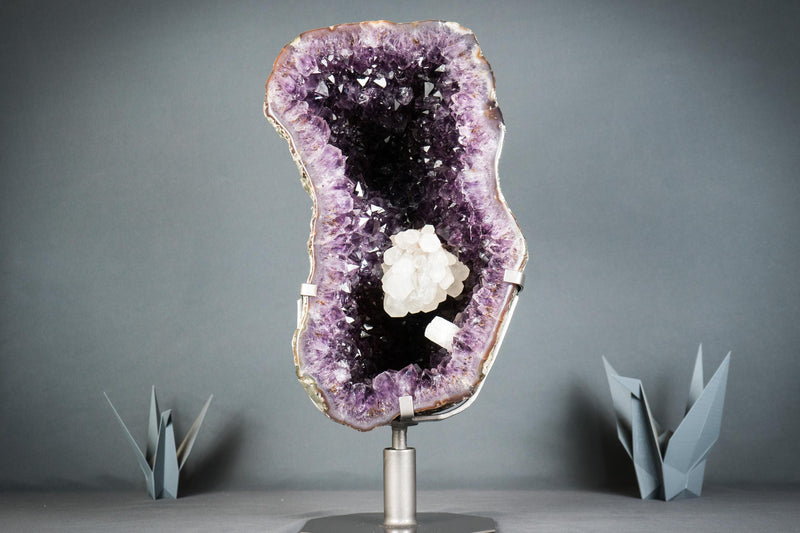 Spectacular Amethyst Geode with Large Dark Purple Amethyst and Gallery Calcite Flower, Statement Amethyst - 22.6 Kg - 50 lb - E2D Crystals & Minerals