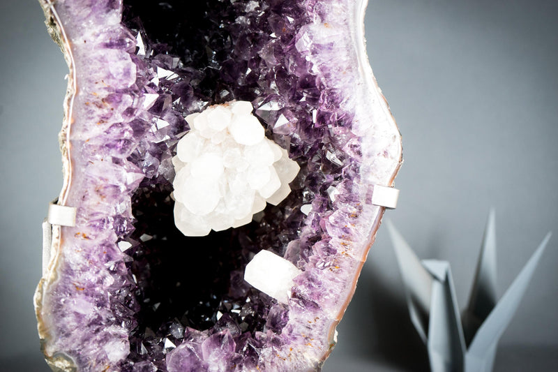 Spectacular Amethyst Geode with Large Dark Purple Amethyst and Gallery Calcite Flower, Statement Amethyst - 22.6 Kg - 50 lb - E2D Crystals & Minerals