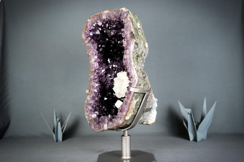 Spectacular Amethyst Geode with Large Dark Purple Amethyst and Gallery Calcite Flower, Statement Amethyst - 22.6 Kg - 50 lb - E2D Crystals & Minerals