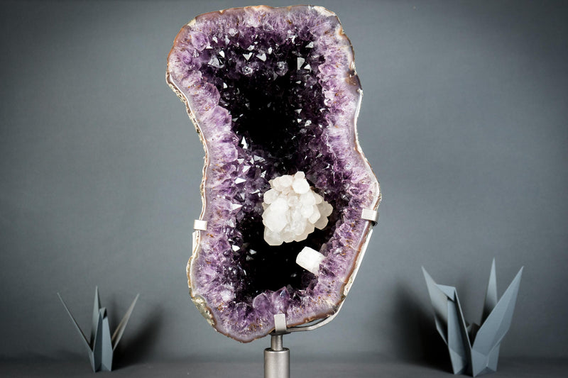 Spectacular Amethyst Geode with Large Dark Purple Amethyst and Gallery Calcite Flower, Statement Amethyst - 22.6 Kg - 50 lb - E2D Crystals & Minerals