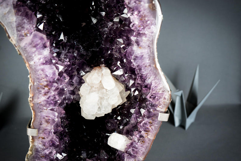 Spectacular Amethyst Geode with Large Dark Purple Amethyst and Gallery Calcite Flower, Statement Amethyst - 22.6 Kg - 50 lb - E2D Crystals & Minerals