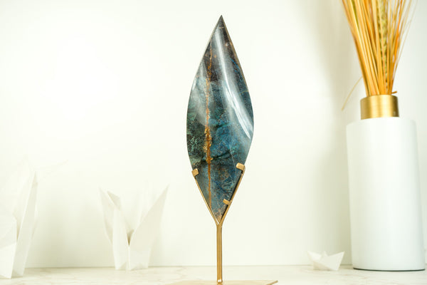 Natural Teal Blue Crystal Flame Sculpture, AKA Blue Rhodonite, From Bahia