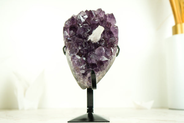 Small Deep Purple Amethyst Cluster with Intact Calcite and Goethite from Uruguay
