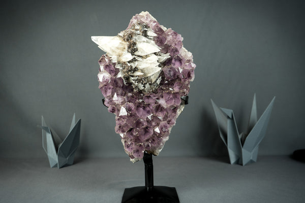 Amethyst with Rare Intact Calcite Cluster on Stand