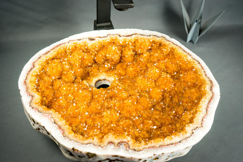 All - Natural Citrine Geode Sink with Druzy Crystals, Wash Basin, Handmade Luxury Stone Bathroom Decor - E2D Crystals & Minerals